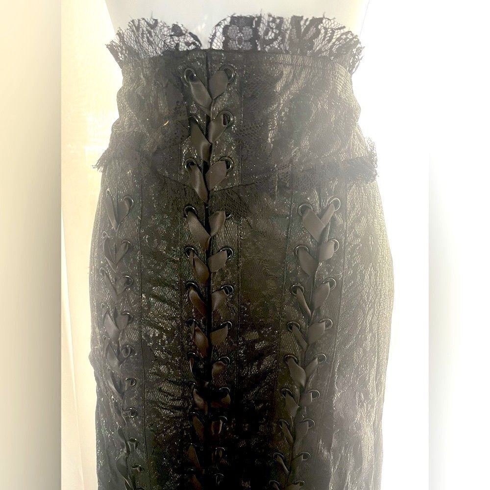 Lip Service Vintage Black Lace and Pleather PVC Corset Pencil Skirt